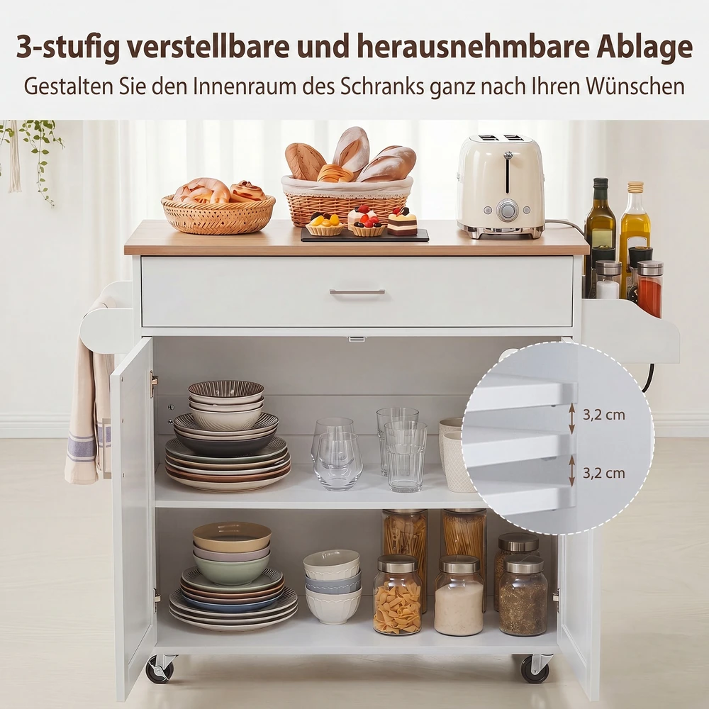 Promotions Virtuvinis vežimėlis su stalčiumi, prieskonių lentyna ir rankšluosčių laikikliu 116x40x85 cm baltas