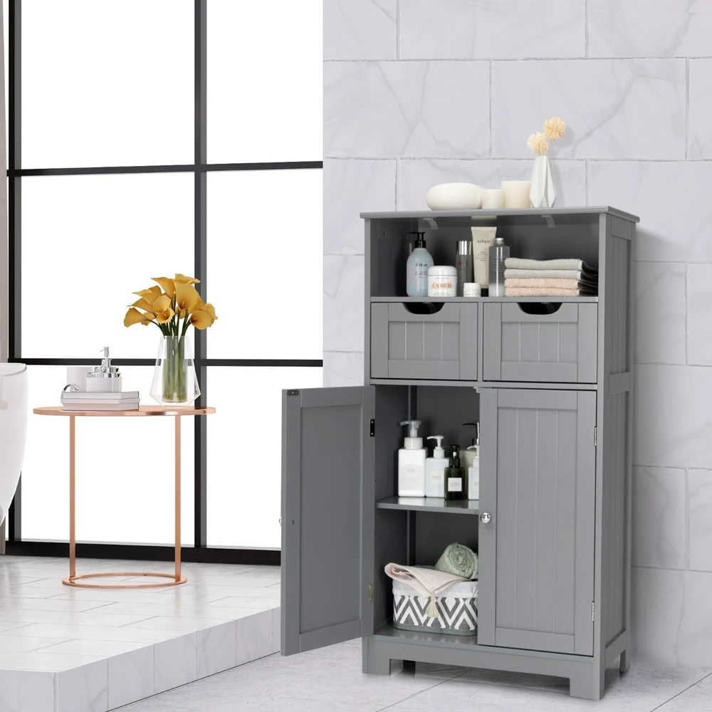 Promotions Vonios kambario grindų spintelė su atvira lentyna ir 2 stalčiais 60x30x109 cm juoda