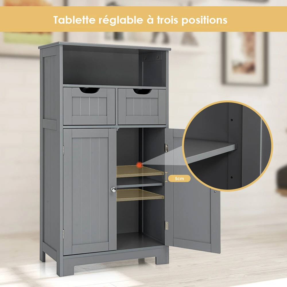 Promotions Vonios kambario grindų spintelė su atvira lentyna ir 2 stalčiais 60x30x109 cm juoda
