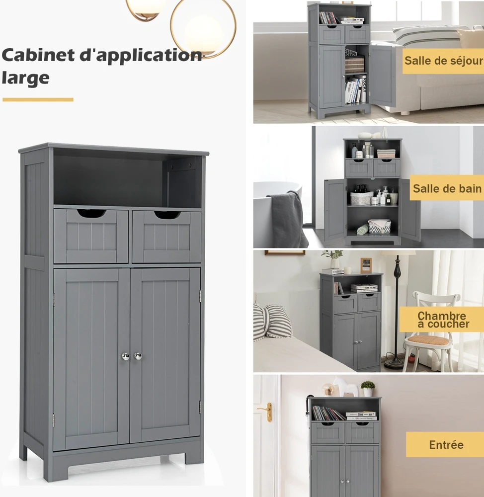 Promotions Vonios kambario grindų spintelė su atvira lentyna ir 2 stalčiais 60x30x109 cm juoda
