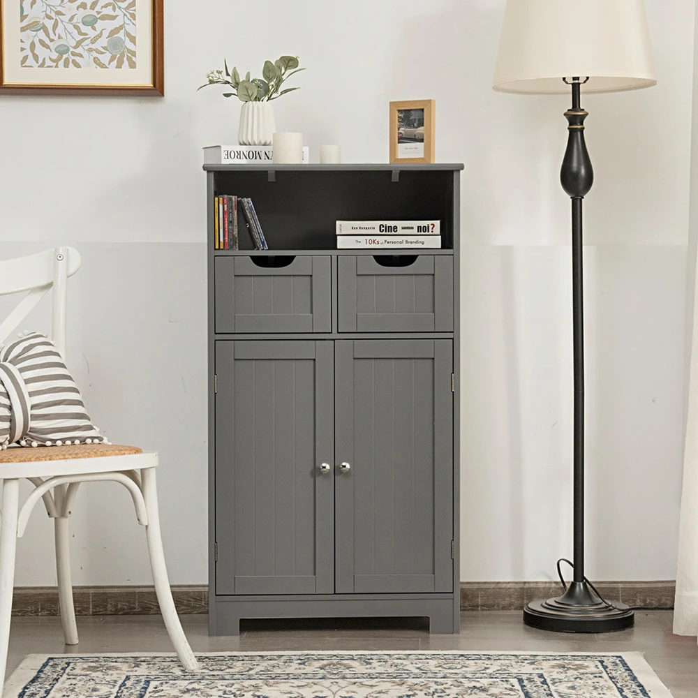 Promotions Vonios kambario grindų spintelė su atvira lentyna ir 2 stalčiais 60x30x109 cm juoda