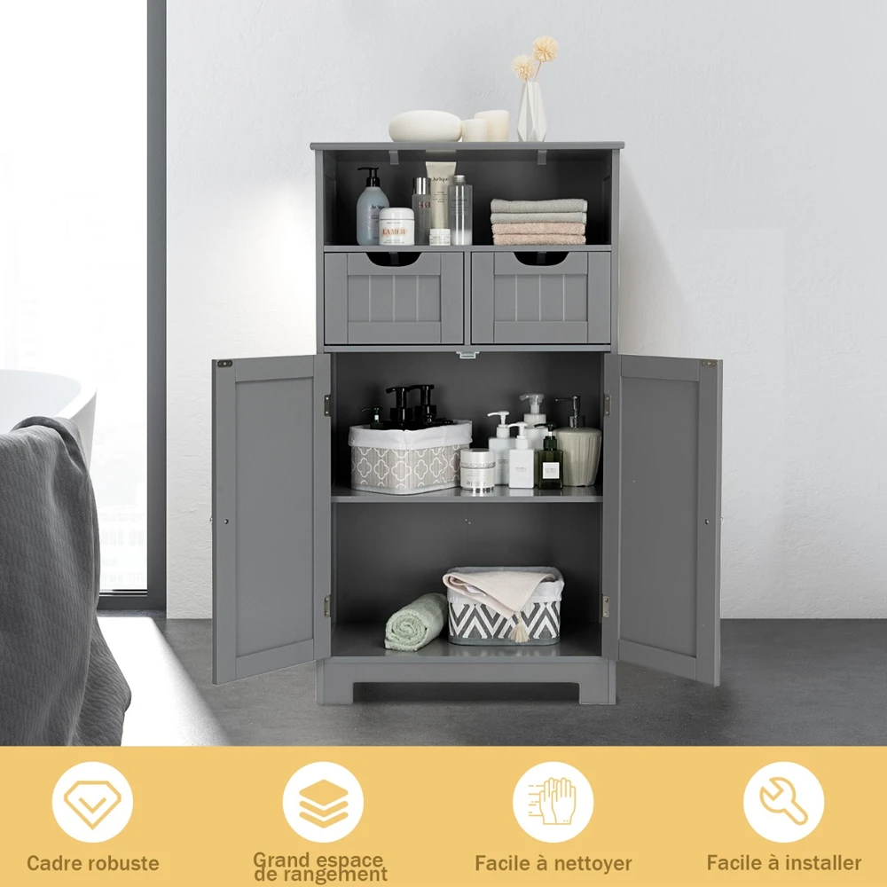Promotions Vonios kambario grindų spintelė su atvira lentyna ir 2 stalčiais 60x30x109 cm juoda