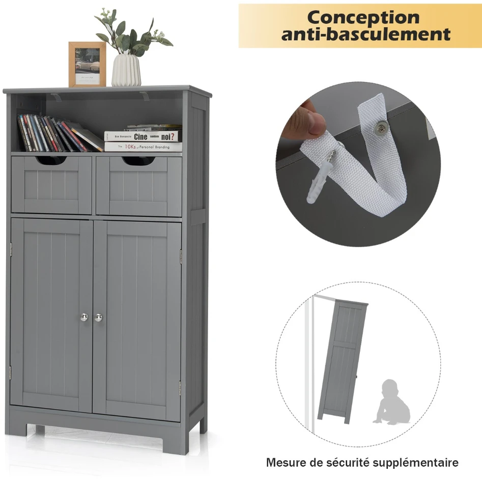 Promotions Vonios kambario grindų spintelė su atvira lentyna ir 2 stalčiais 60x30x109 cm juoda