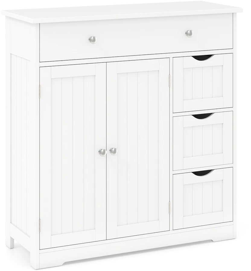 Promotions Vonios kambario grindų spintelė su 4 stalčiais ir 2 durelėmis 80x30,5x81,3 cm balta