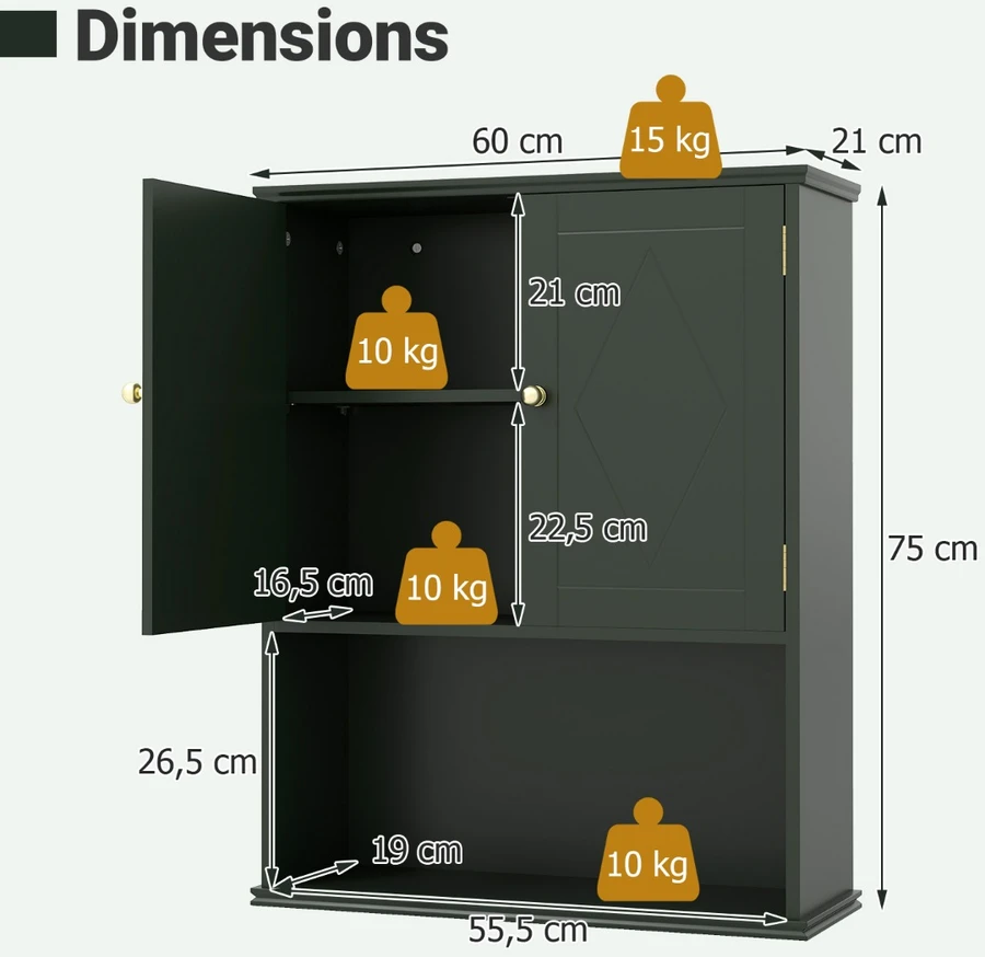 Promotions Vonios kambario sieninė spintelė 60x21x75 cm žalia, laikymo organizatorius