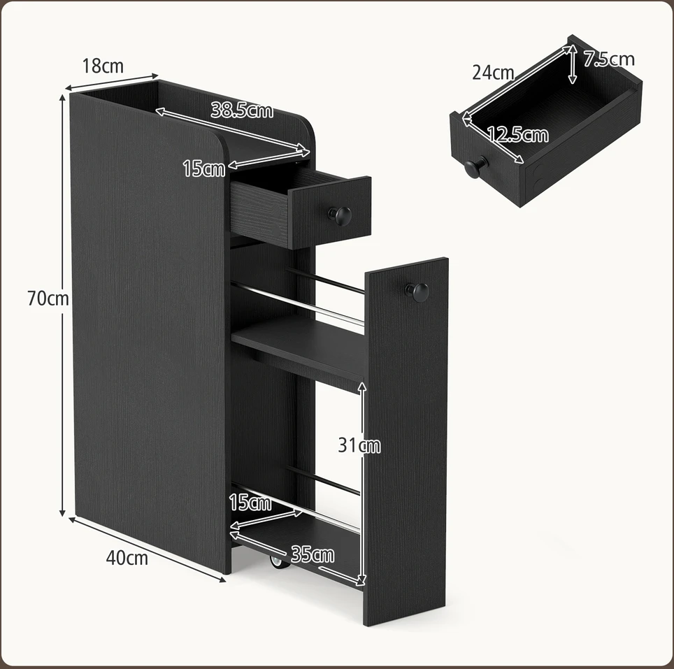 Promotions Vonios spintelė 40x18x70 cm juoda, sandėliavimui