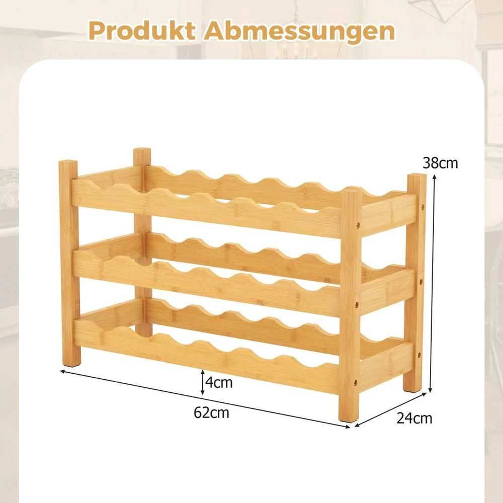 Promotions Vyno lentyna, 3 aukštų bambukas, 62x24x38 cm, natūrali