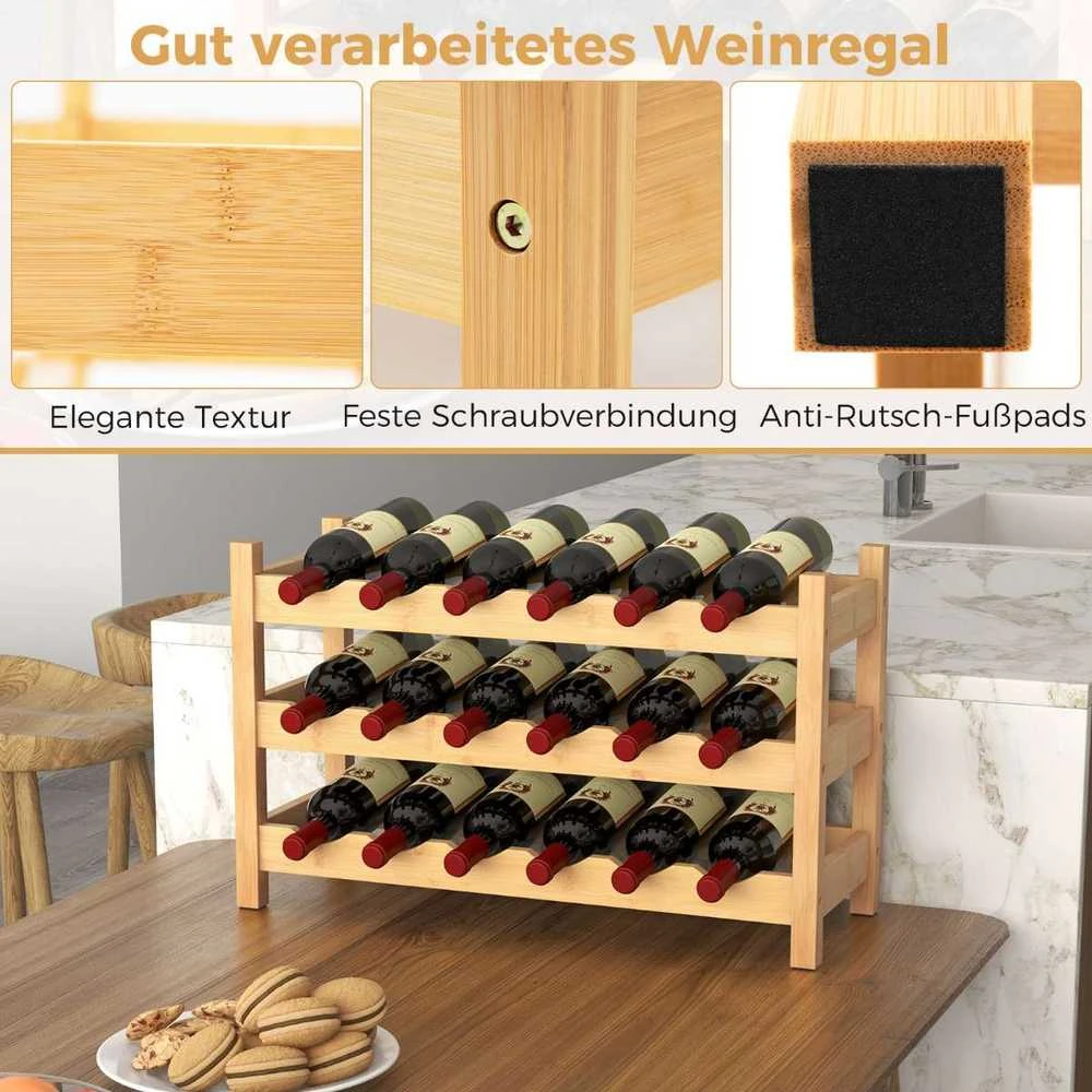 Promotions Vyno lentyna, 3 aukštų bambukas, 62x24x38 cm, natūrali