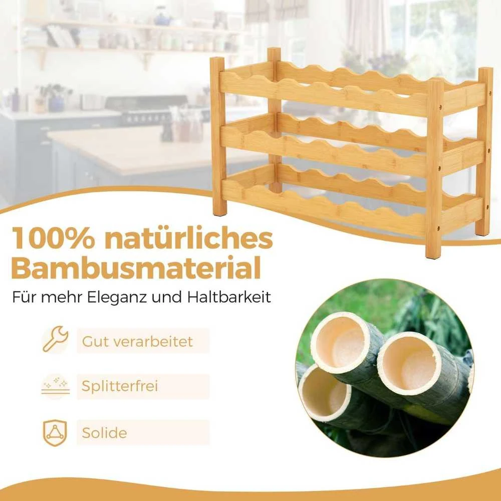 Promotions Vyno lentyna, 3 aukštų bambukas, 62x24x38 cm, natūrali