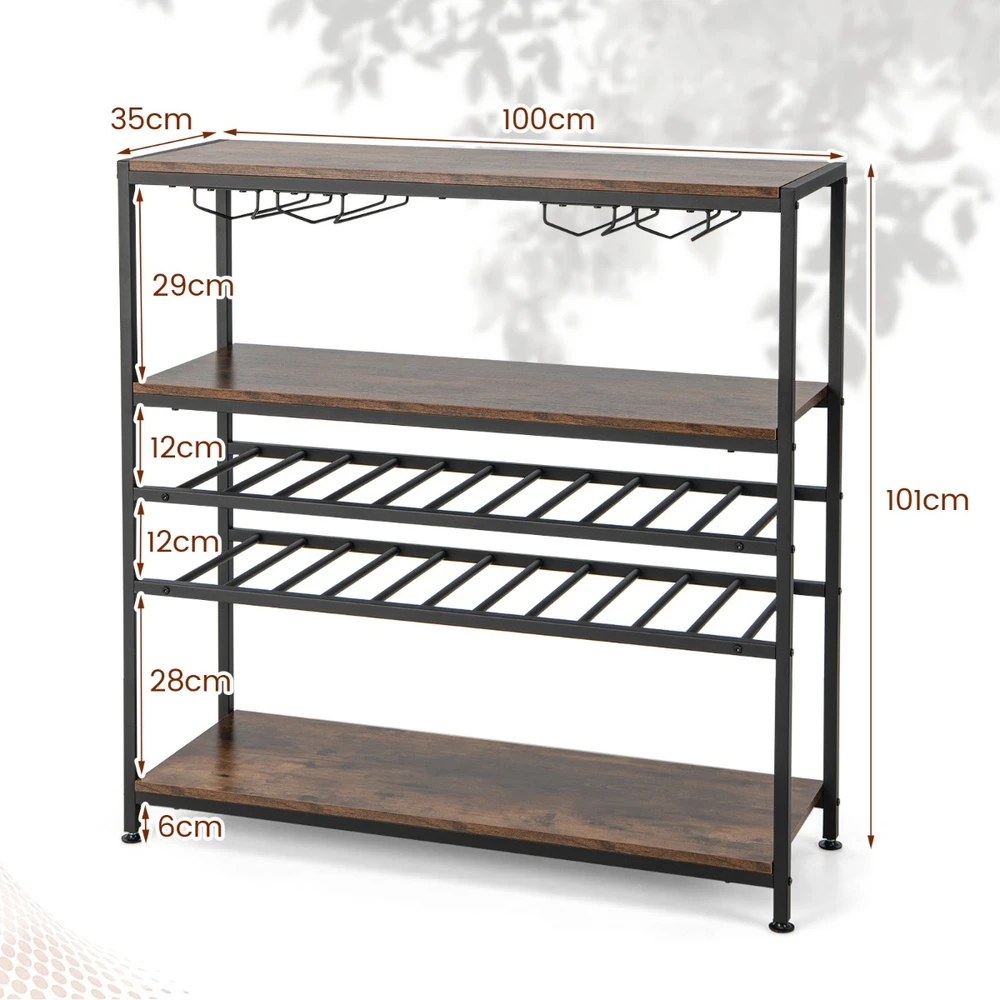 Promotions Vyno lentyna-stalas 5 aukštų su stiklo laikikliu 101.6x35.6x101.6 cm, kaimiškos rudos spalvos