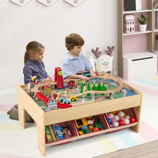 Promotions Medinis traukinių rinkinys su stalu, 91,4x63,5x39,4 cm, raudonas
