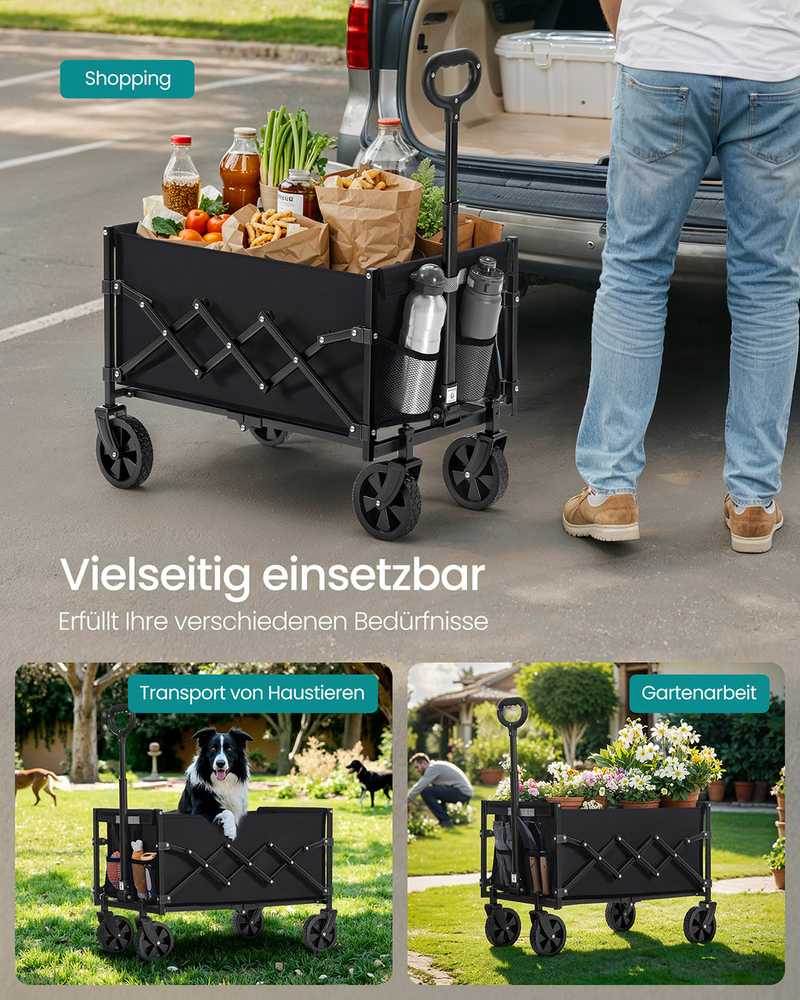Songmics Rankinis vežimėlis sulankstomas iki 150 kg rašalas juodas