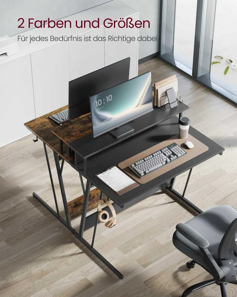 Songmics Vasagle Rašomasis stalas su maitinimo juosta 60 x 100 x 76 cm suodžių juodos spalvos
