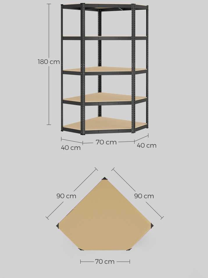 Songmics Kampinės lentynos, kurių keliamoji galia iki 875 kg rašalo juodos-juodos-natūralios smėlio spalvos