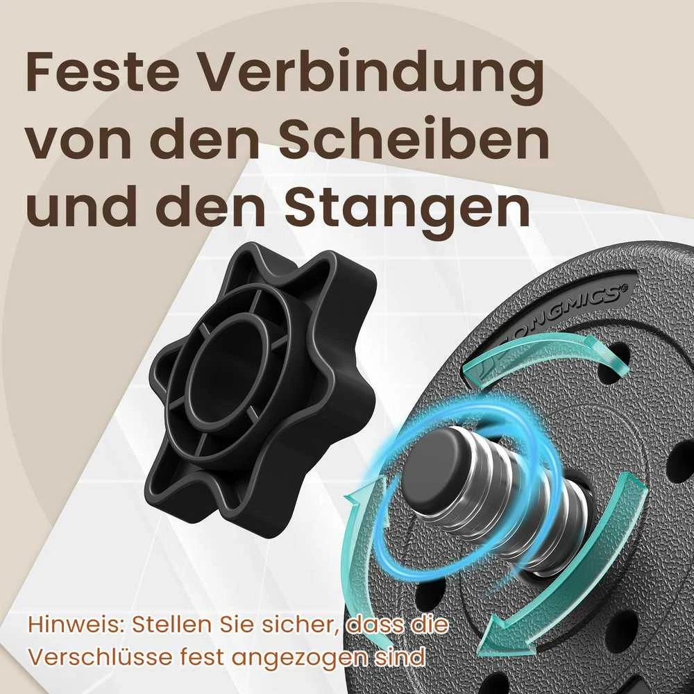 SONGMICS 2-in-1 hanteliai, hantelių rinkinys su jungiamuoju plieniniu vamzdžiu, 2 x 15 kg, juodos spalvos