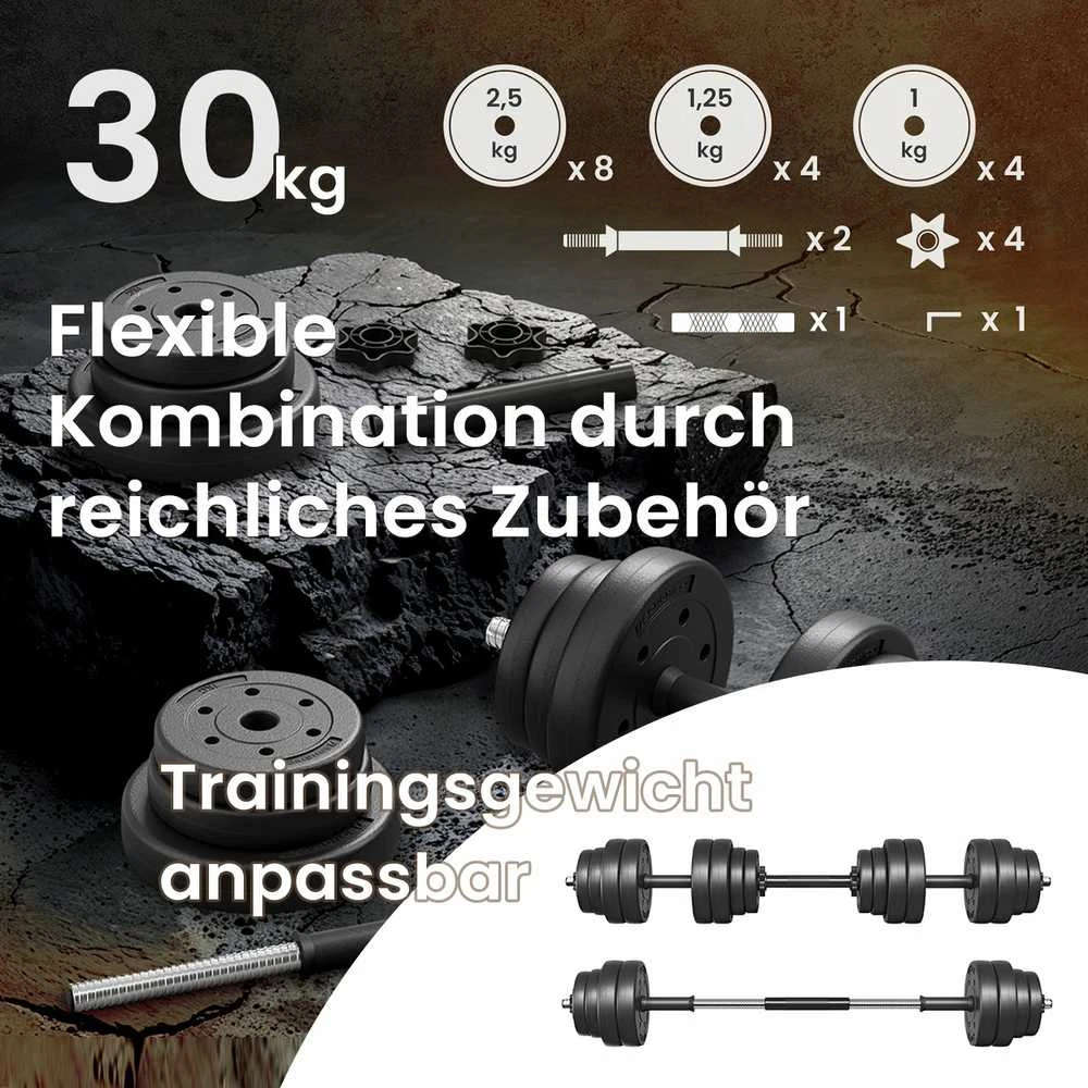 SONGMICS 2-in-1 hanteliai, hantelių rinkinys su jungiamuoju plieniniu vamzdžiu, 2 x 15 kg, juodos spalvos
