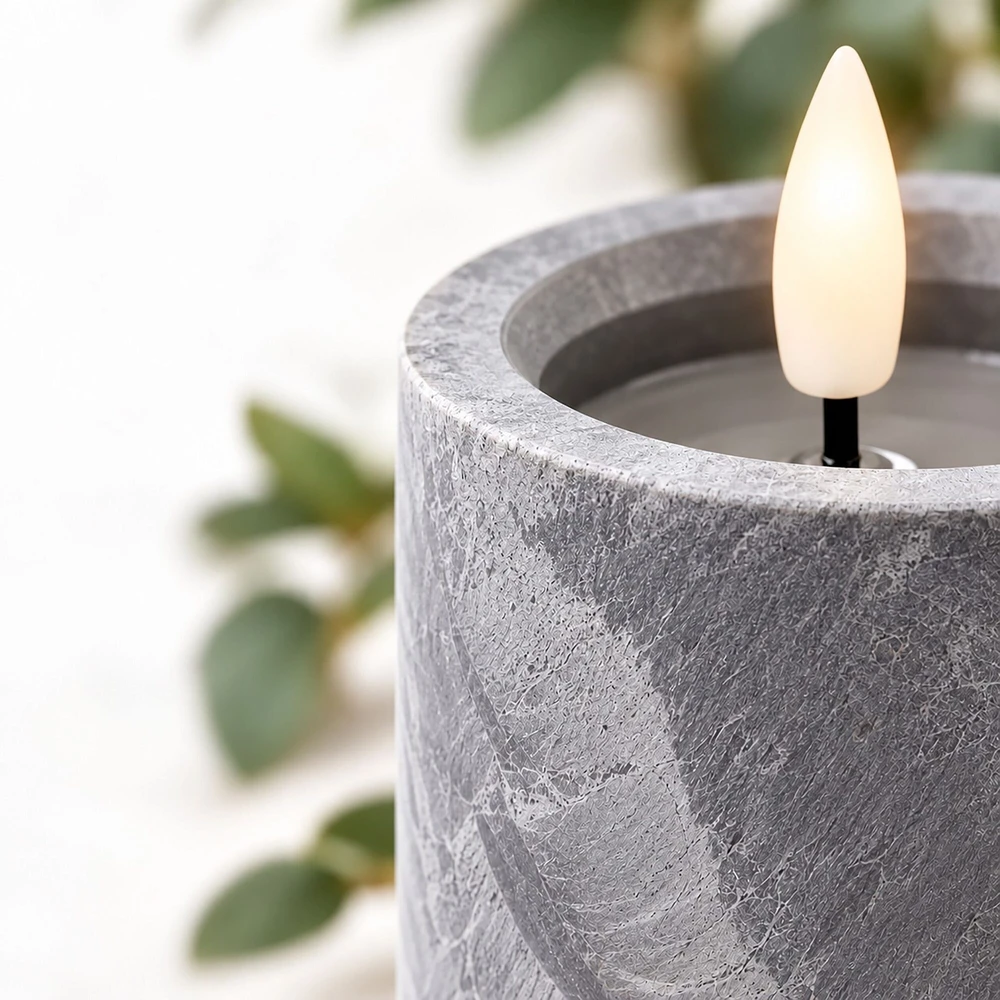 Relaxdays 4 LED žvakių rinkinys, betono imitacijos apdaila, mirganti liepsna, su laikmačiu, pilkas plastikas