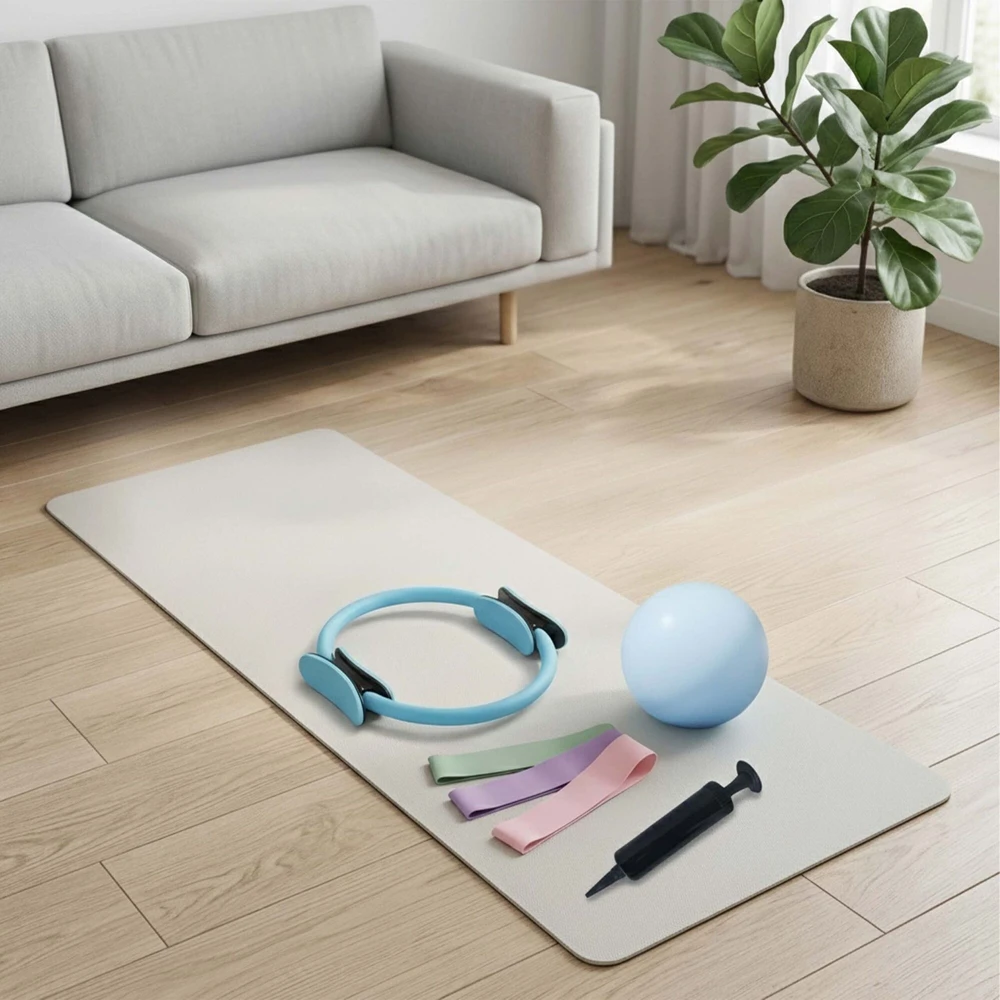 Relaxdays 6 dalių Pilates rinkinys: žiedas, kamuolys, juostos