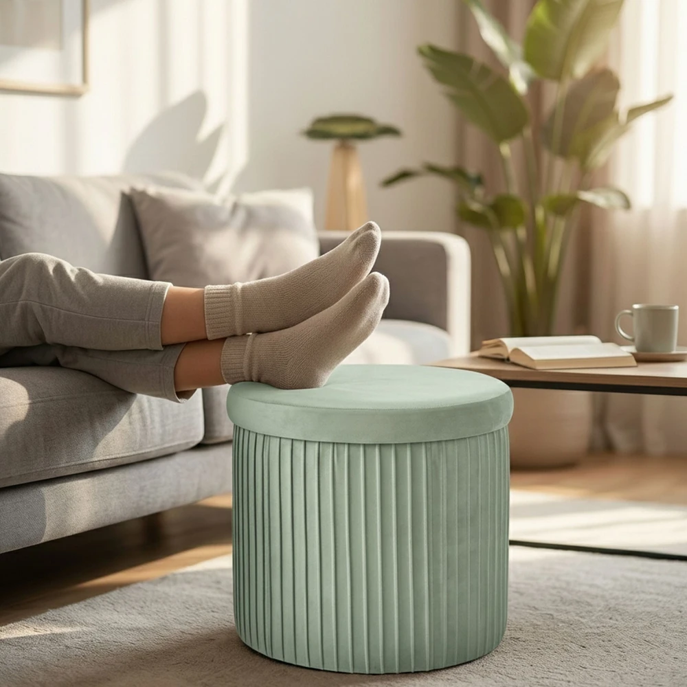 Relaxdays Aksominis daiktadėžės pufas