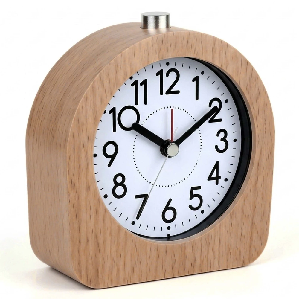 Relaxdays Analoginis žadintuvas iš buko medienos prie lovos, tylus mechanizmas, atidėjimo funkcija