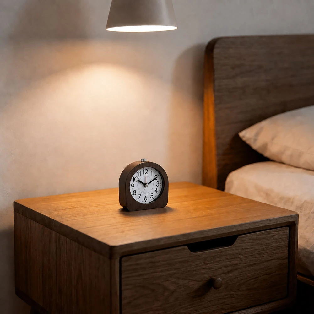Relaxdays Analoginis žadintuvas iš buko medienos prie lovos, tylus mechanizmas, atidėjimo funkcija
