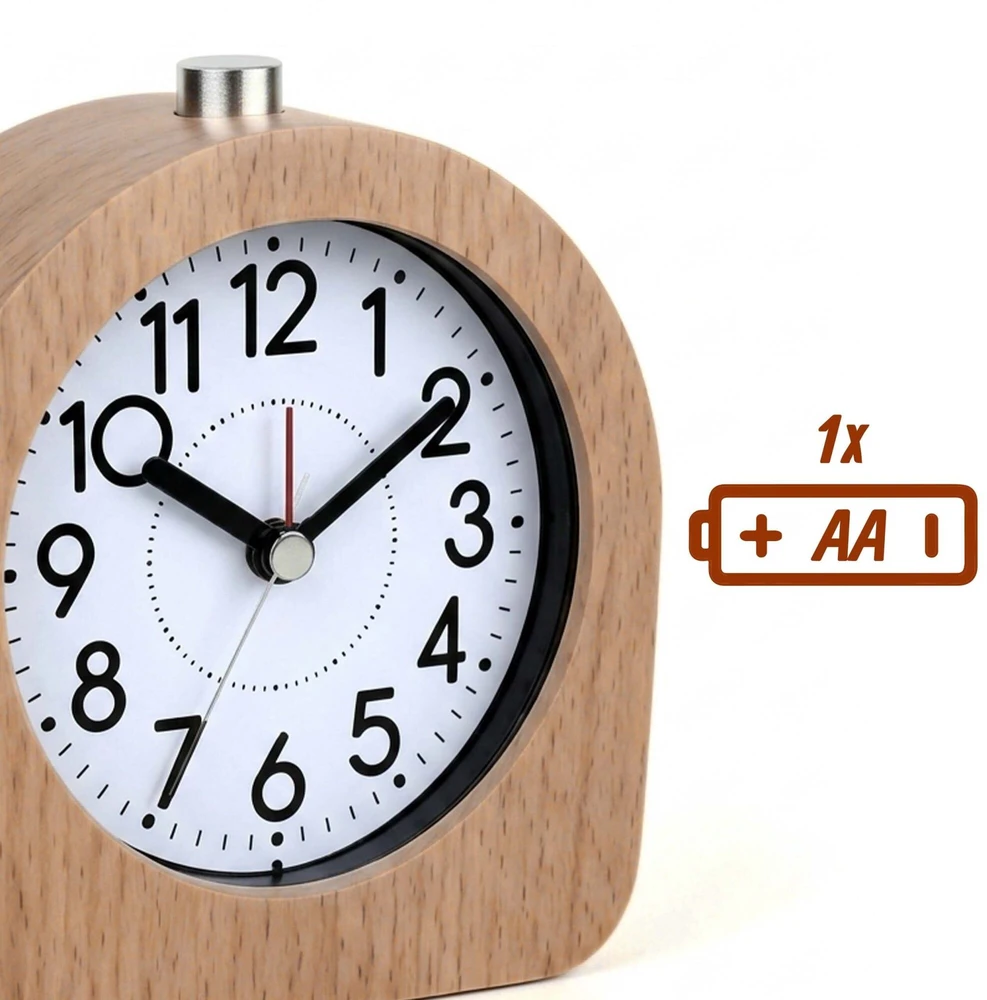 Relaxdays Analoginis žadintuvas iš buko medienos prie lovos, tylus mechanizmas, atidėjimo funkcija