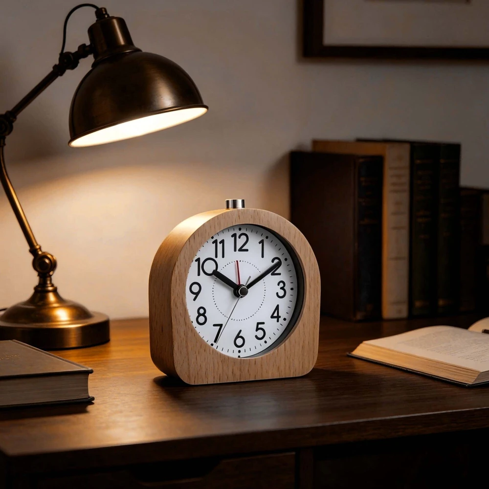 Relaxdays Analoginis žadintuvas iš buko medienos prie lovos, tylus mechanizmas, atidėjimo funkcija