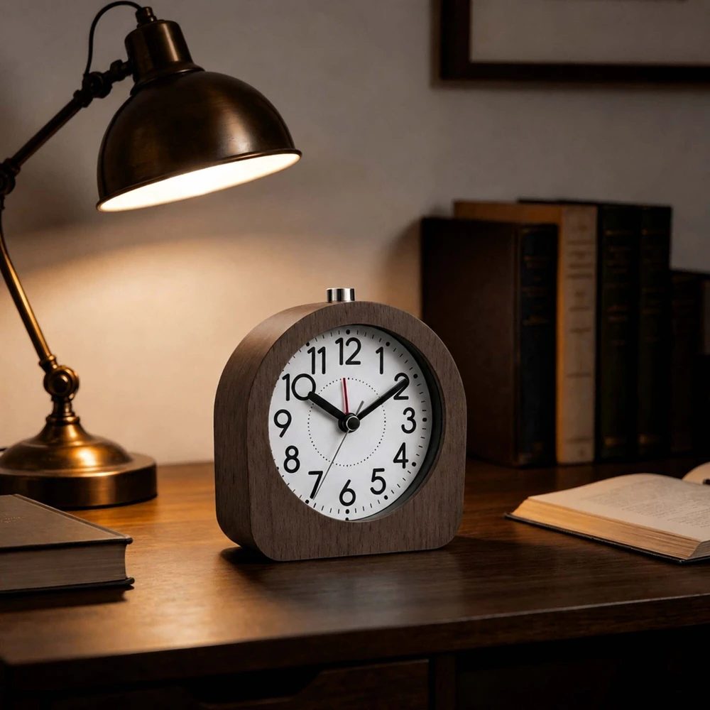 Relaxdays Analoginis žadintuvas iš buko medienos prie lovos, tylus mechanizmas, atidėjimo funkcija