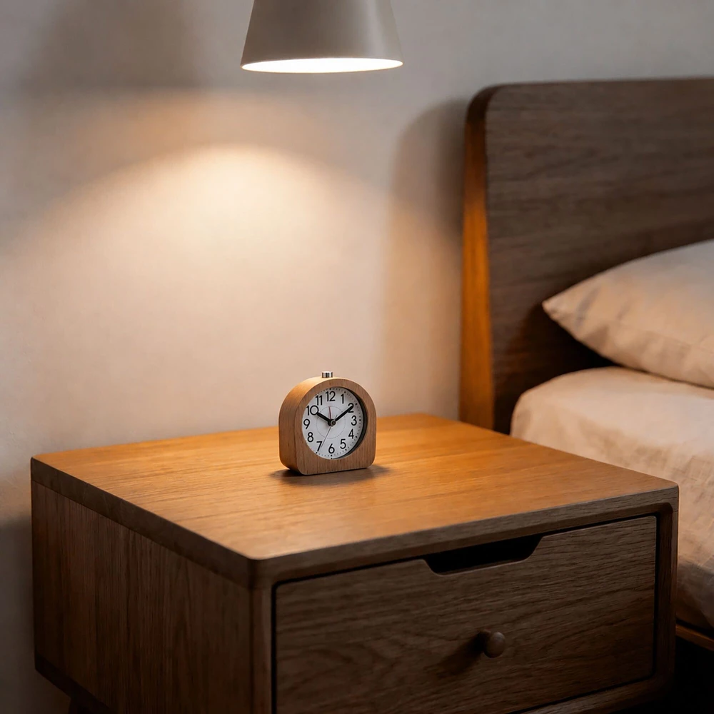 Relaxdays Analoginis žadintuvas iš buko medienos prie lovos, tylus mechanizmas, atidėjimo funkcija