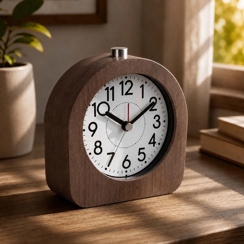 Relaxdays Analoginis žadintuvas iš buko medienos prie lovos, tylus mechanizmas, atidėjimo funkcija