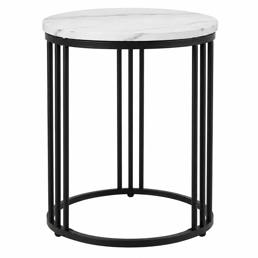 Relaxdays Apvalus šoninis staliukas su marmuro imitacija, metalinis rėmas, 3 kojos