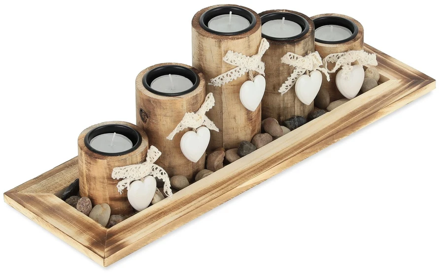 Relaxdays Arbatinių žvakių laikiklių rinkinys, 13.5x39.5x13 cm, ruda, balta