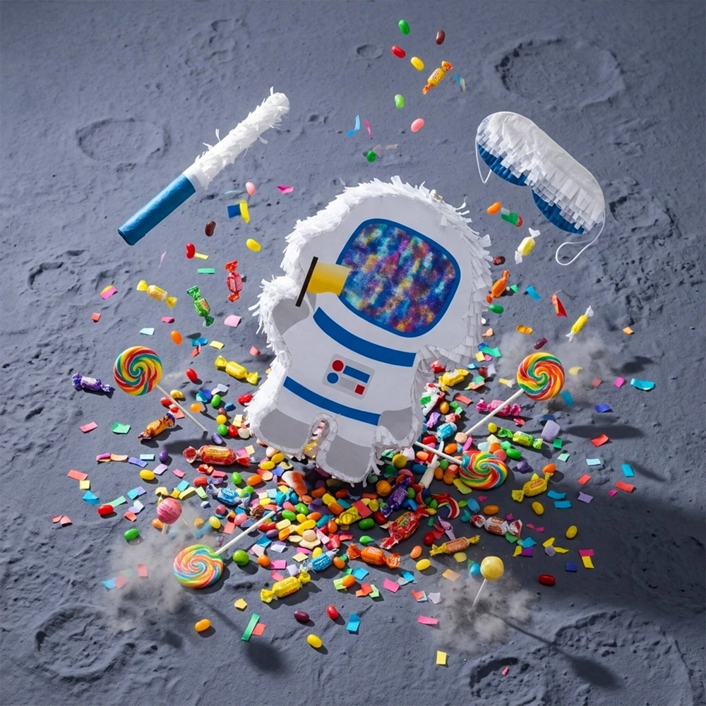 Relaxdays Astronauto piñatos rinkinys su lazda ir kauke