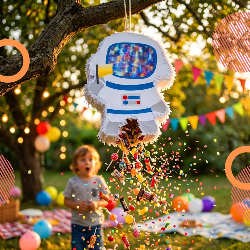 Relaxdays Astronauto piñatos rinkinys su lazda ir kauke