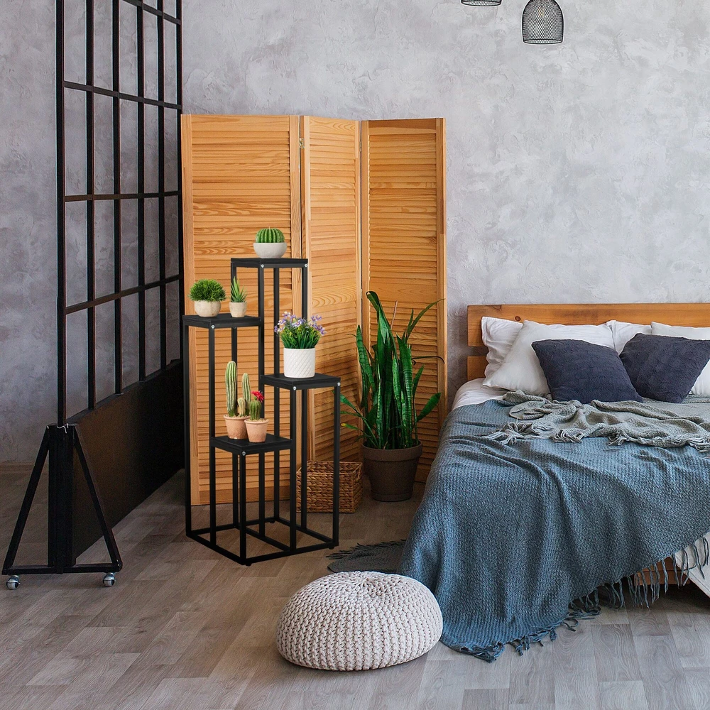 Relaxdays Juodas augalų stovas su 4 lygiais