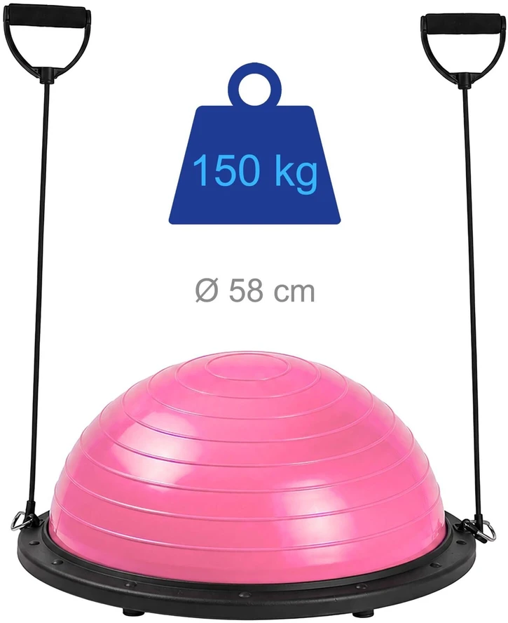 Relaxdays Balansinis pusrutulis, skersmuo 58 cm, su 2 pasipriešinimo juostomis ir pompa jogai ir pilatesui