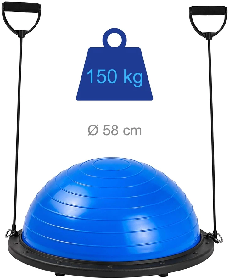 Relaxdays Balansinis pusrutulis, skersmuo 58 cm, su 2 pasipriešinimo juostomis ir pompa jogai ir pilatesui