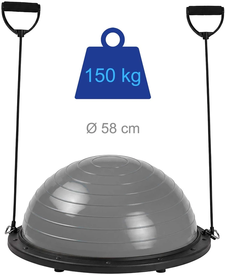 Relaxdays Balansinis pusrutulis, skersmuo 58 cm, su 2 pasipriešinimo juostomis ir pompa jogai ir pilatesui