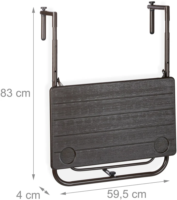 Relaxdays sulankstomas balkoninis stalas, 3 aukščio lygiai, plastikinis stalviršis, 59,5 × 36 cm, rudas, 10035752