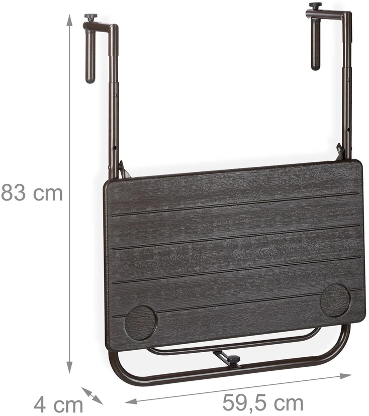 Relaxdays sulankstomas balkoninis stalas, 3 aukščio lygiai, plastikinis stalviršis, 59,5 × 36 cm, rudas, 10035752