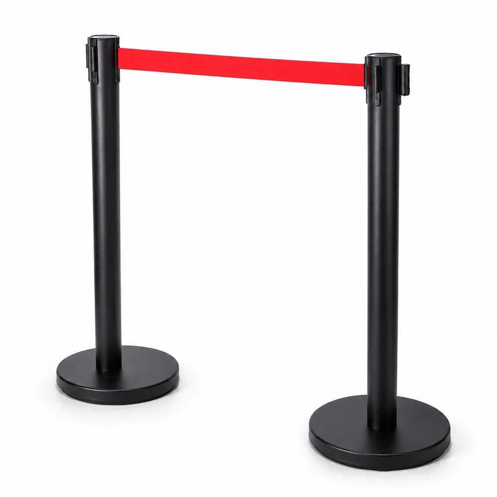 Relaxdays Barjeriniai stulpeliai su 3 m audinine juosta, nerūdijantis plienas, 90 cm