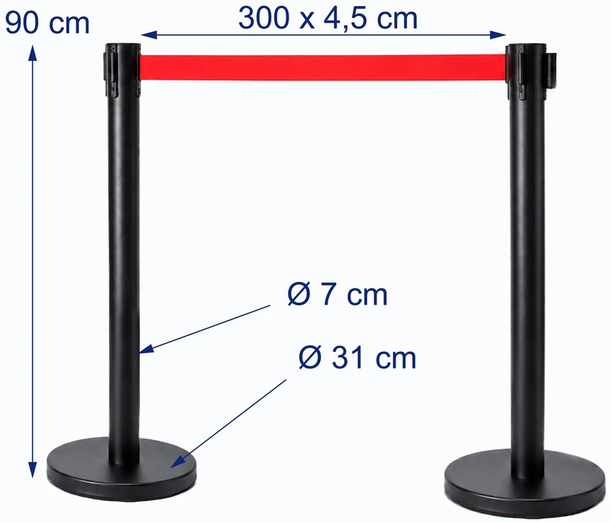 Relaxdays Barjeriniai stulpeliai su 3 m audinine juosta, nerūdijantis plienas, 90 cm