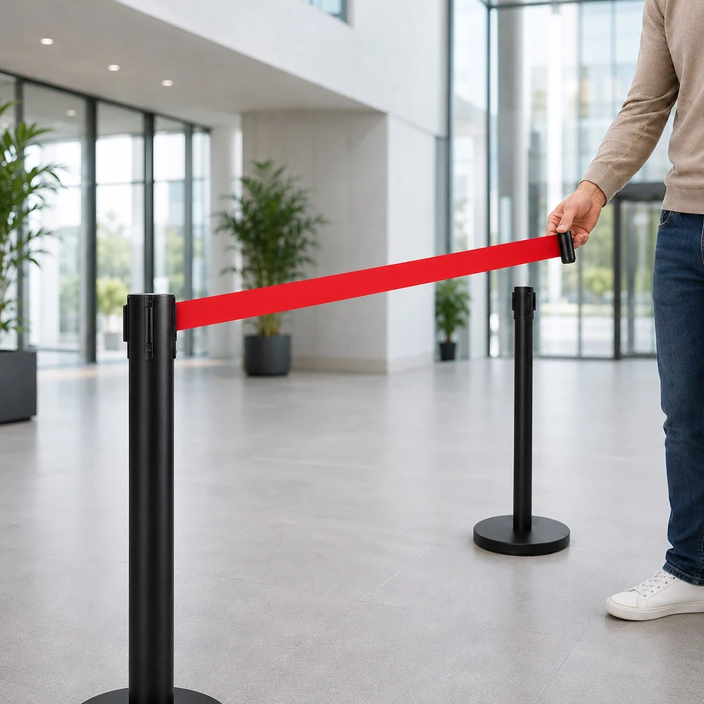 Relaxdays Barjeriniai stulpeliai su 3 m audinine juosta, nerūdijantis plienas, 90 cm