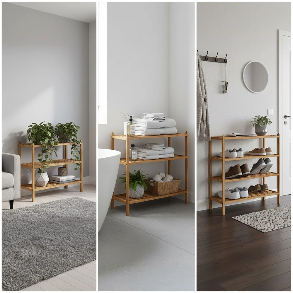 Relaxdays Trijų pakopų batų lentyna iš riešutmedžio