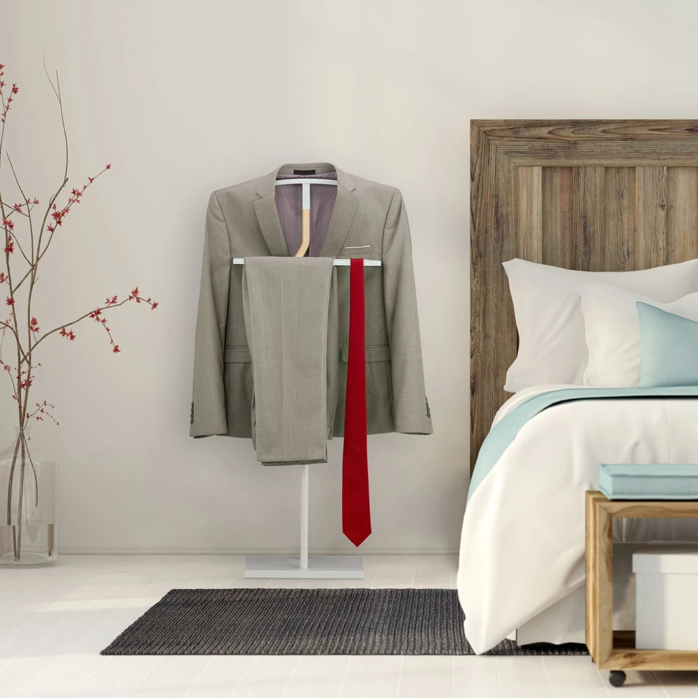 Relaxdays Baltas medinis ir metalinis kostiumo stovas