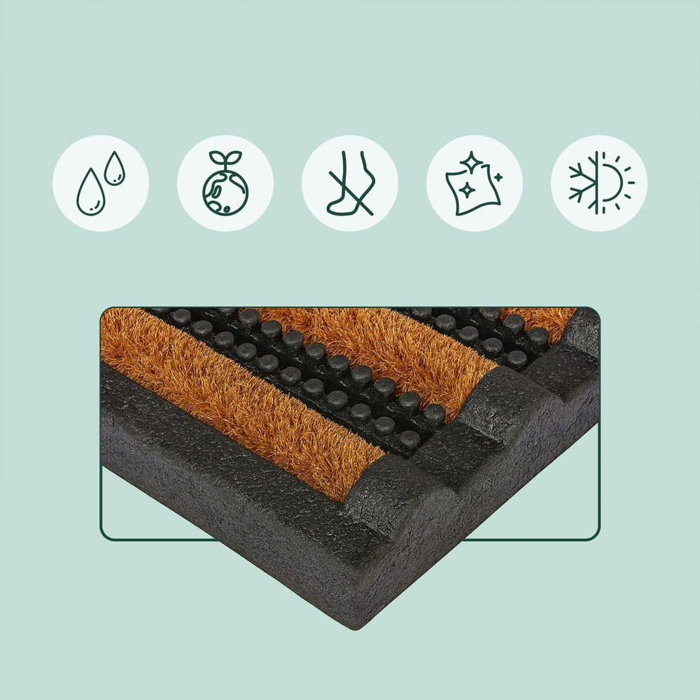 Relaxdays Guminis durų kilimėlis 60x40 su kokoso šeriais