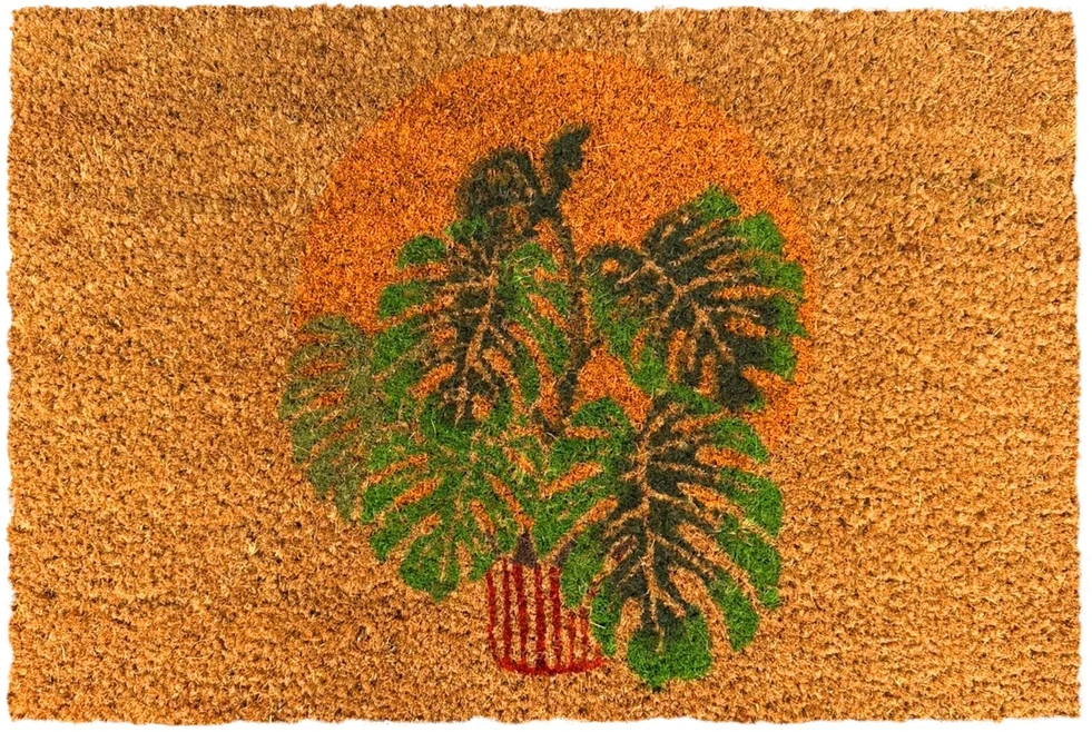 Relaxdays Kokoso pluošto durų kilimėlis, augalai, 60x40 cm