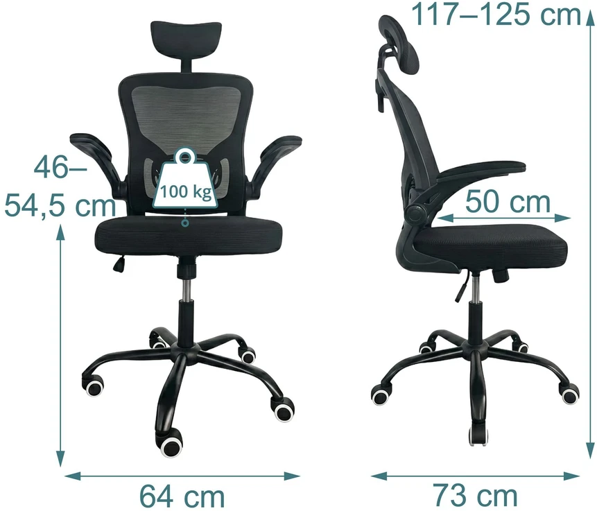 Relaxdays Ergonomiška biuro kėdė, juoda