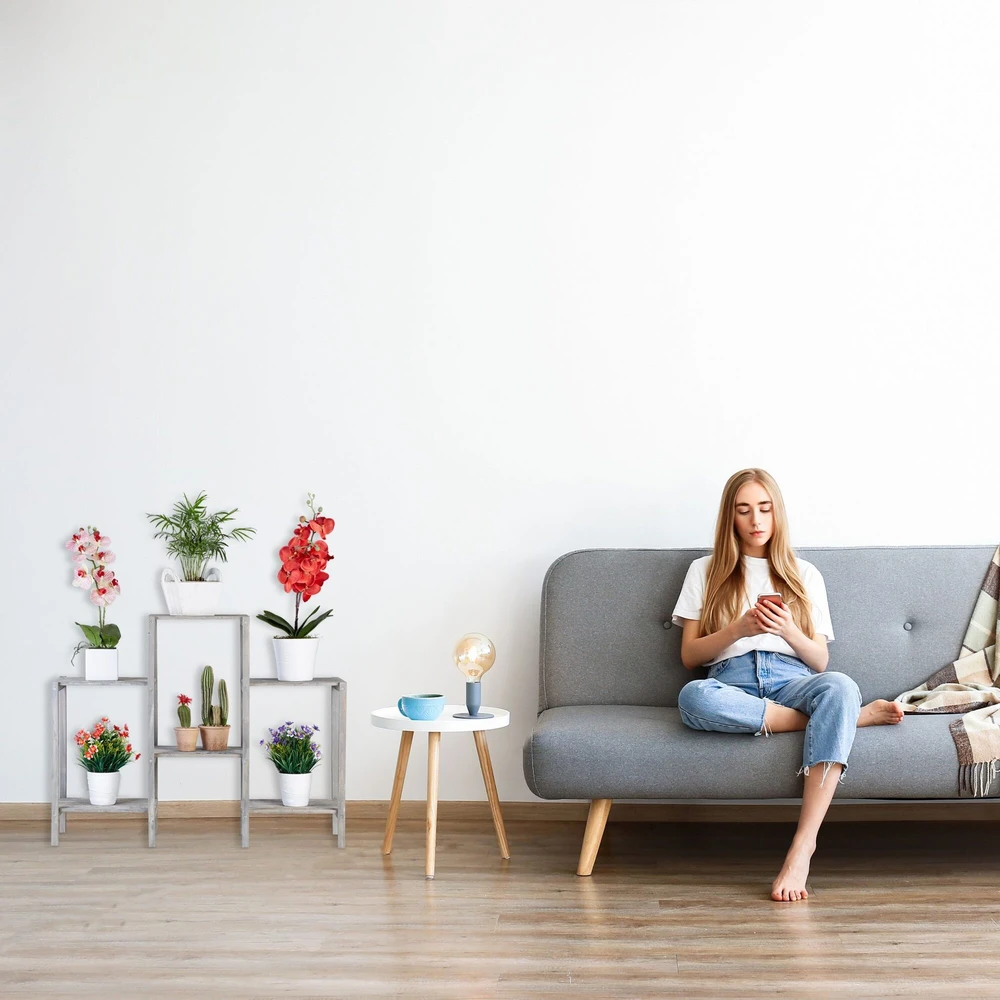 Relaxdays Pilka medinė gėlių lentyna