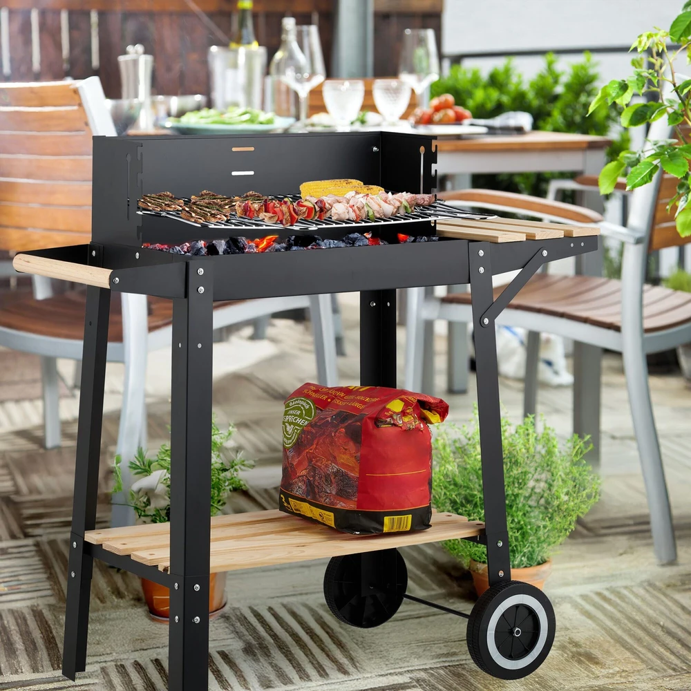 Relaxdays Barbekiu grilis su ratukais ir lentynomis